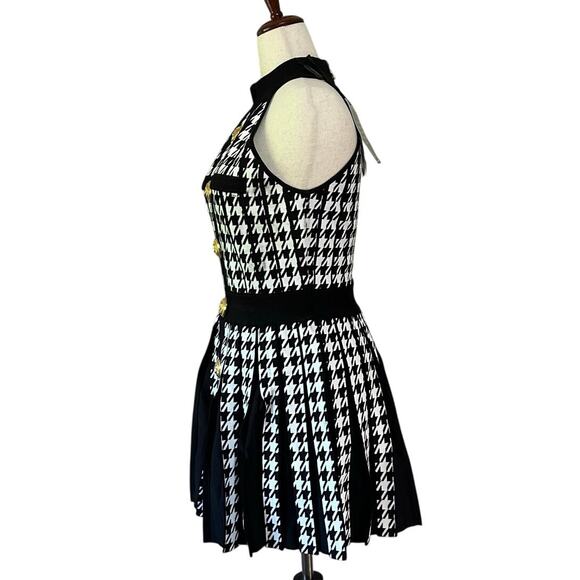 BALMAIN Women's Sleeveless Houndstooth Halterneck Mini Dress Size 46/ US 14 - Picture 4 of 15